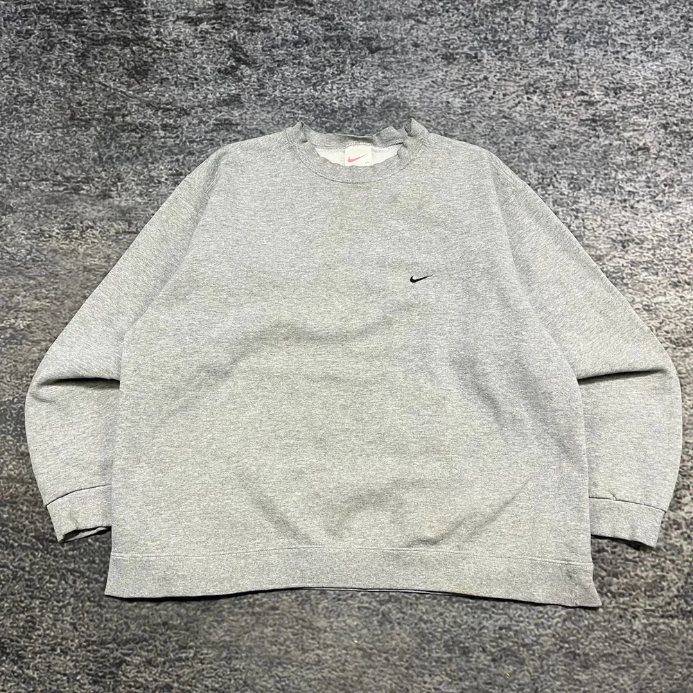 Vintage‎ 90s Nike Sweatshirt Mens XL Gray Mini Swoosh Embroidered Crewneck